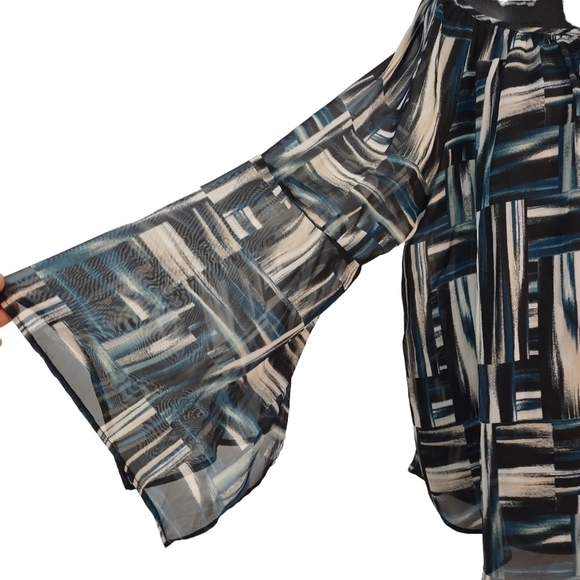 AB Studio Women's Keyhole Neck Asymmetric Sleeve Top Blouse Size M - Picture 7 of 10